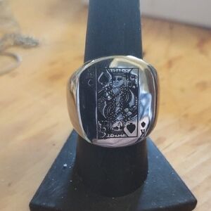 W- Men's Silver and Black King of Spades Ring